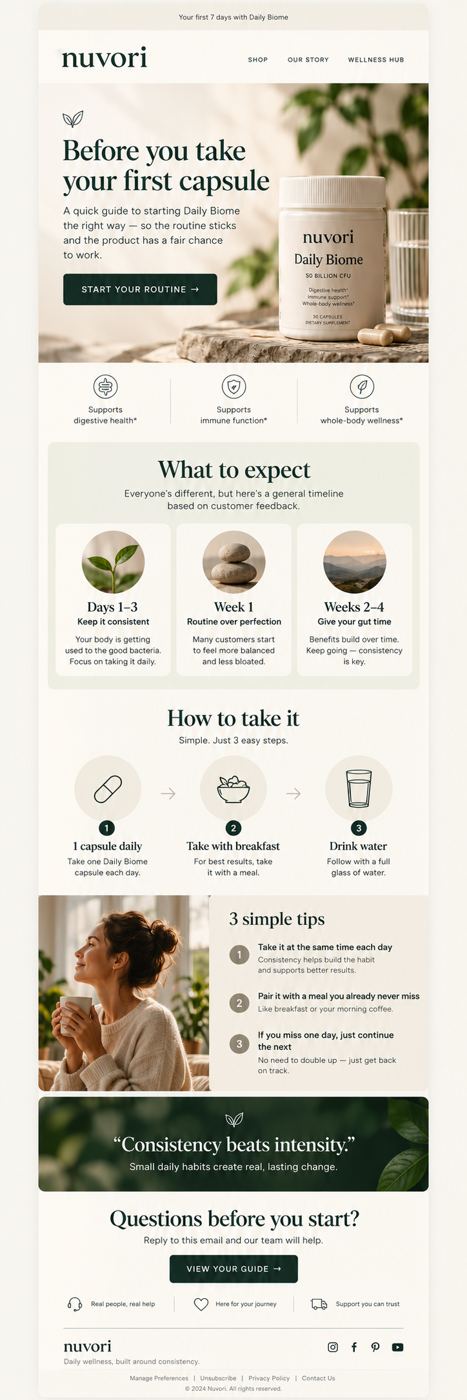 Nuvori onboarding email: Before you take your first capsule